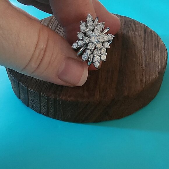 Vintage Sterling Silver & CZ Cocktail Ring for Women- Size 8-Very Good Condition - Picture 1 of 13
